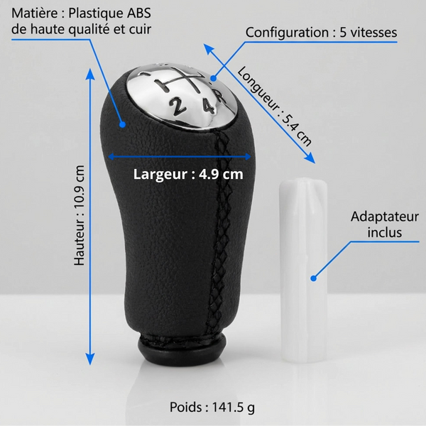 Pommeau de vitesse clio 3 - 5 vitesses - Couture noire - vue détaillée