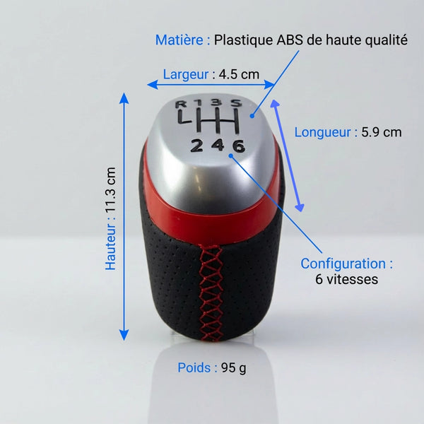 Pommeau de vitesse clio 4 - 6 vitesses - Couture rouge - vue détaillée