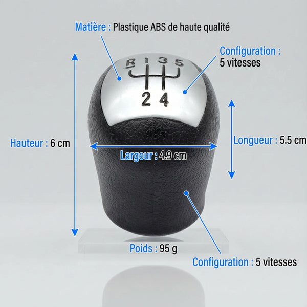 Pommeau de vitesse clio 2 - 5 vitesses - Noir & Mat - vue détaillée