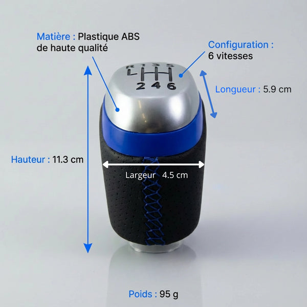 Pommeau de vitesse clio 4 - 6 vitesses - Couture bleu - vue détaillée
