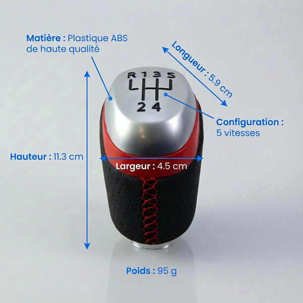 Pommeau de vitesse clio 4 - 5 vitesses - Couture rouge - vue détaillée