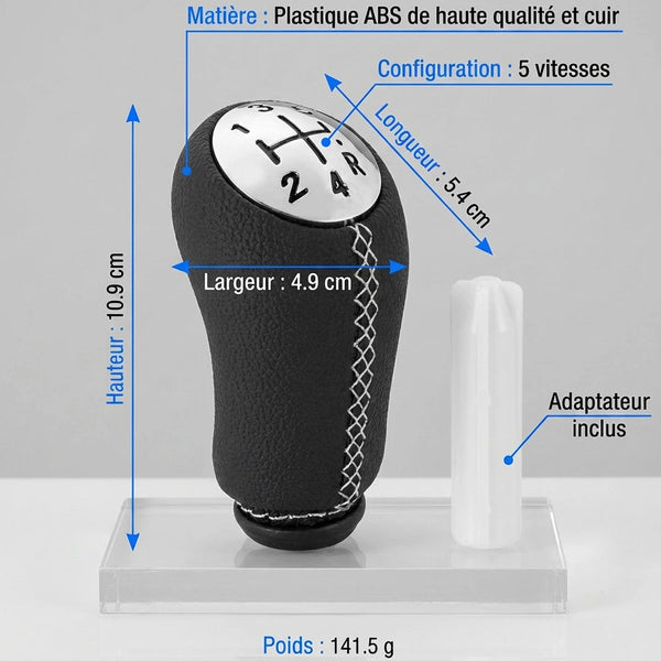 Pommeau de vitesse clio 3 - 5 vitesses - Couture blanche - vue détaillée