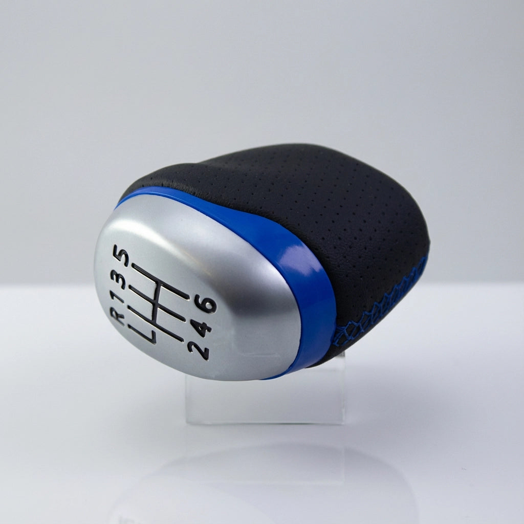 Pommeau de vitesse clio 4 - 6 vitesses - Couture bleu - gros plan