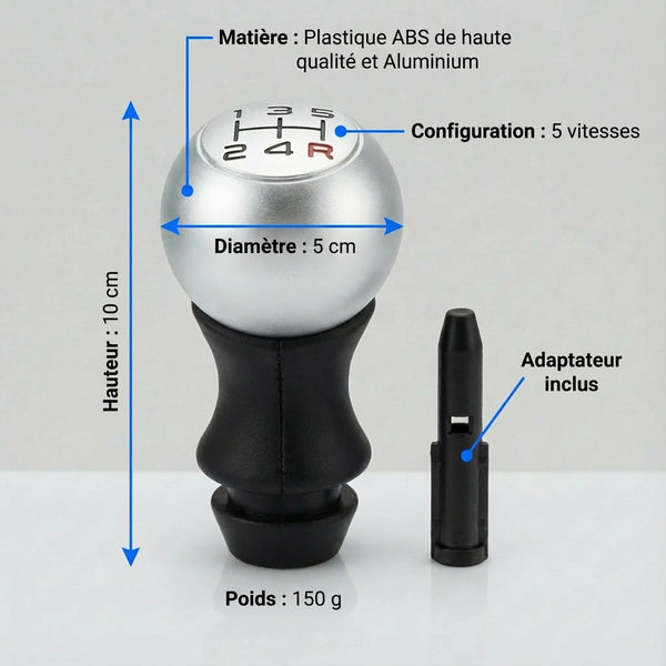 Pommeau de vitesse 308 - 5 vitesses - Mat & R rouge - vue détaillée