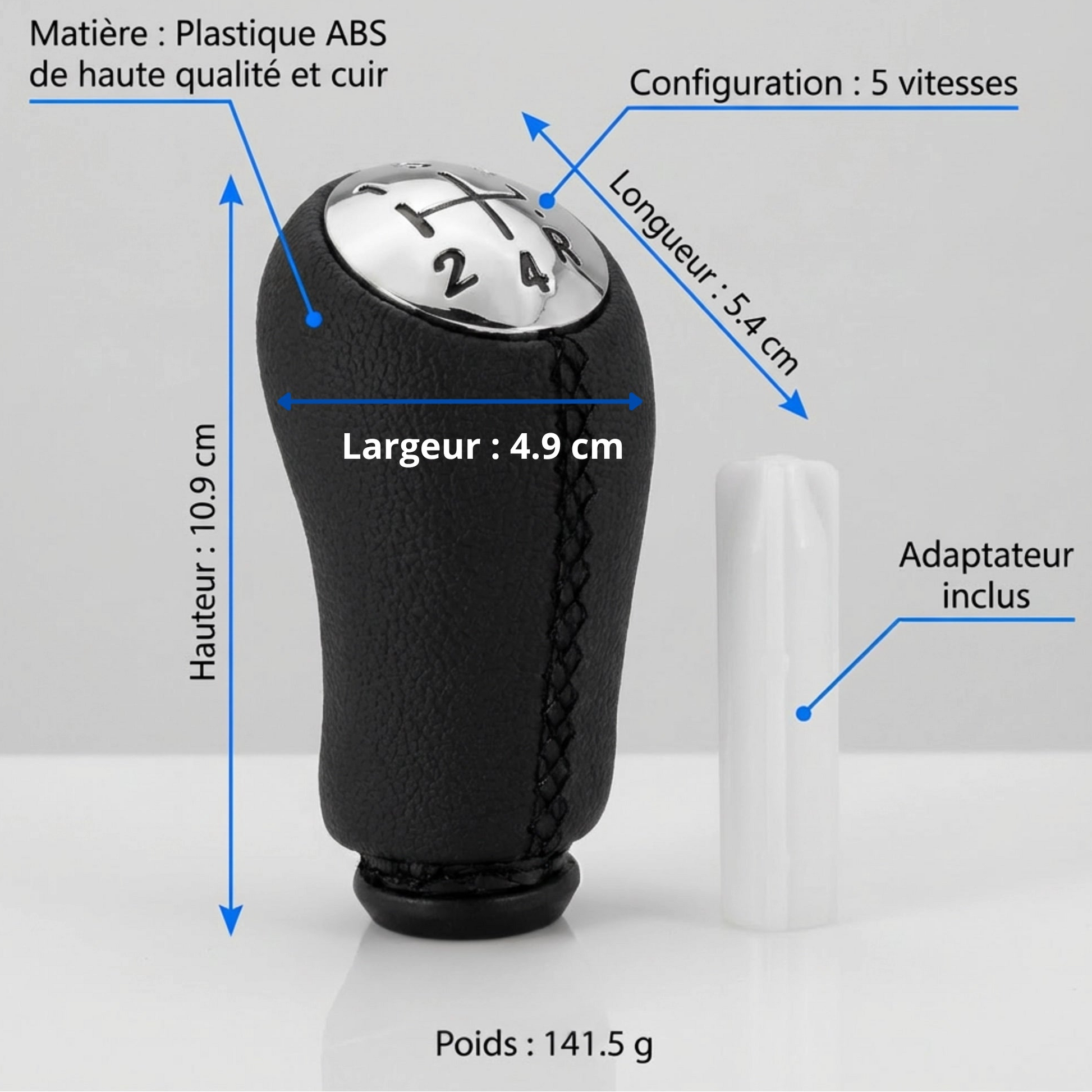 Pommeau de vitesse clio 3 - 5 vitesses - Couture noire - vue détaillée