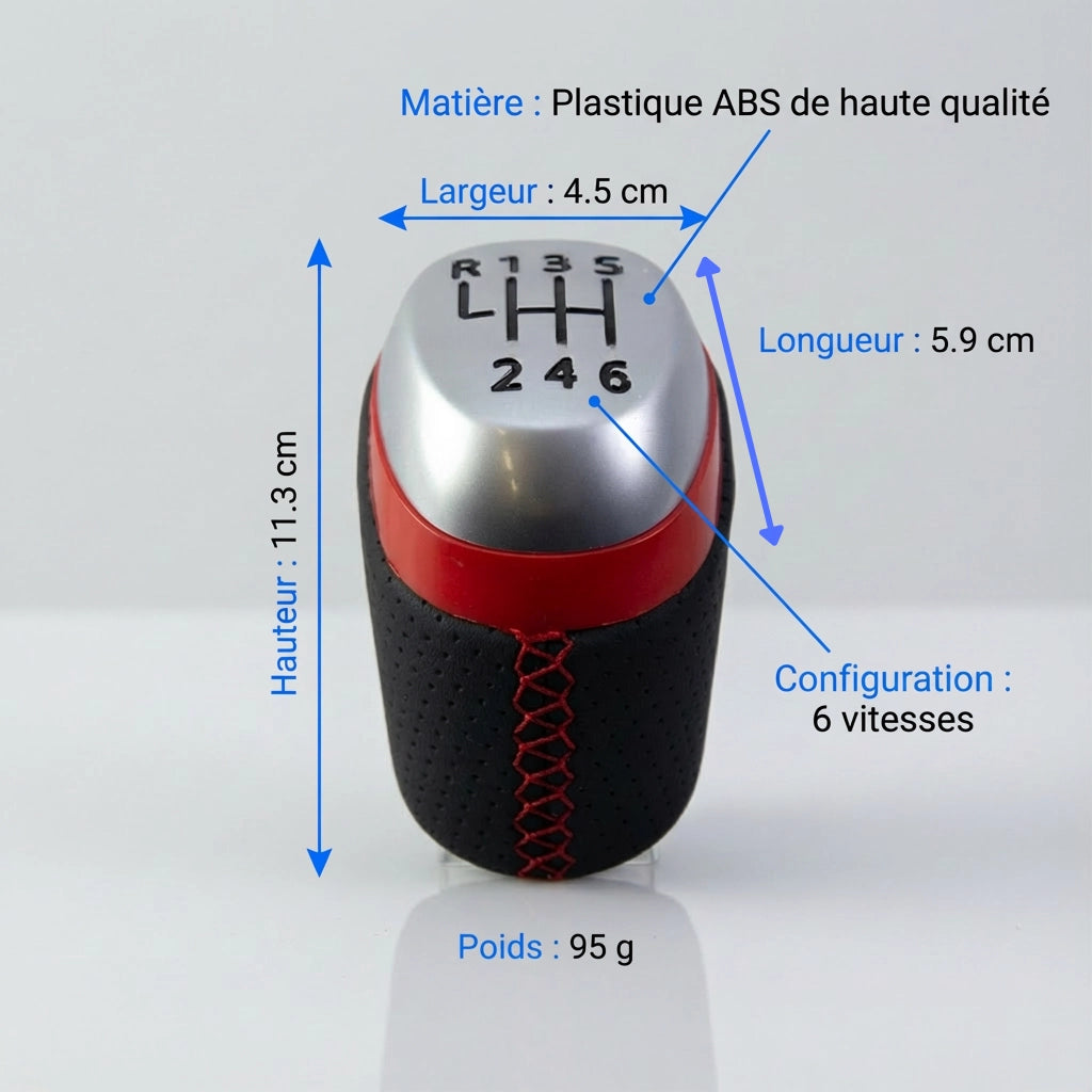 Pommeau de vitesse clio 4 - 6 vitesses - Couture rouge - vue détaillée