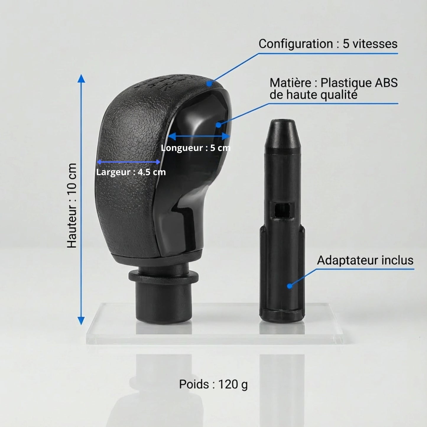 Pommeau de vitesse 307 - 5 vitesses - Noir & Brillant - vue détaillée