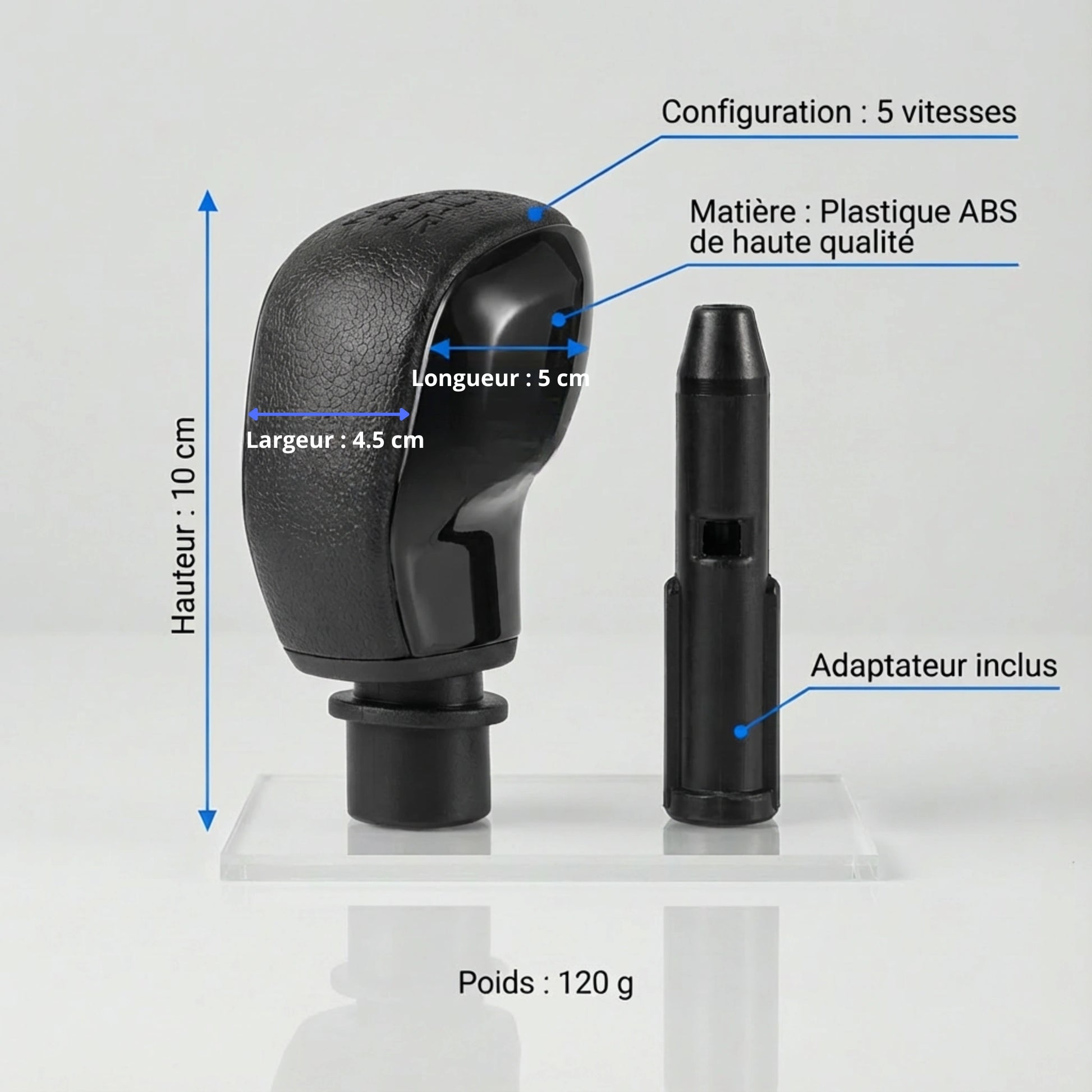 Pommeau de vitesse 307 - 5 vitesses - Noir & Brillant - vue détaillée