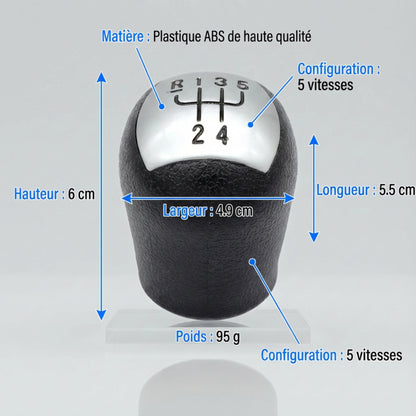 Pommeau de vitesse clio 2 - 5 vitesses - Noir & Mat - vue détaillée