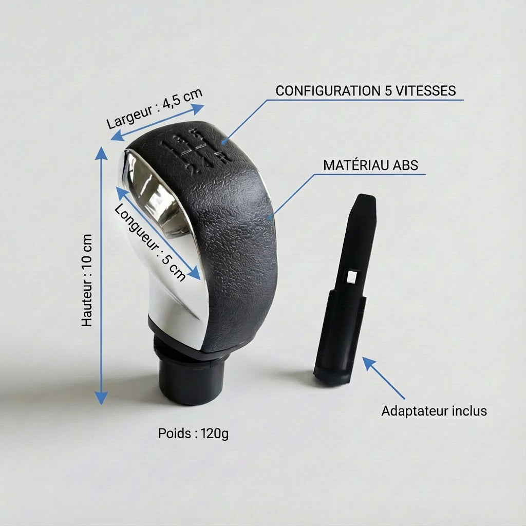 Pommeau de vitesse 208 - 5 vitesses - Noir & Chrome - vue détaillée