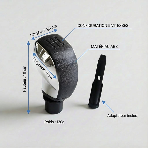 Pommeau de vitesse 208 - 5 vitesses - Noir & Chrome - vue détaillée