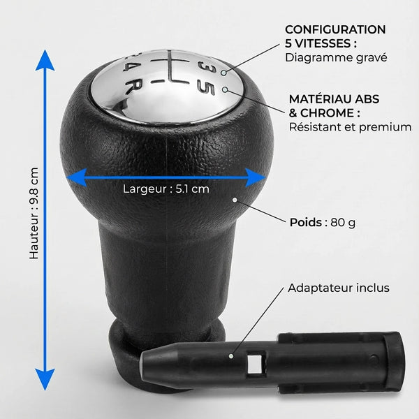 Pommeau de vitesse 307 - 5 vitesses - Noir & Alu - vue détaillée