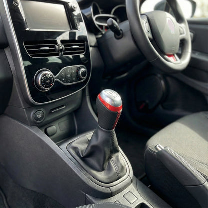 Pommeau de vitesse clio 4 - 6 vitesses - Couture rouge - en situation