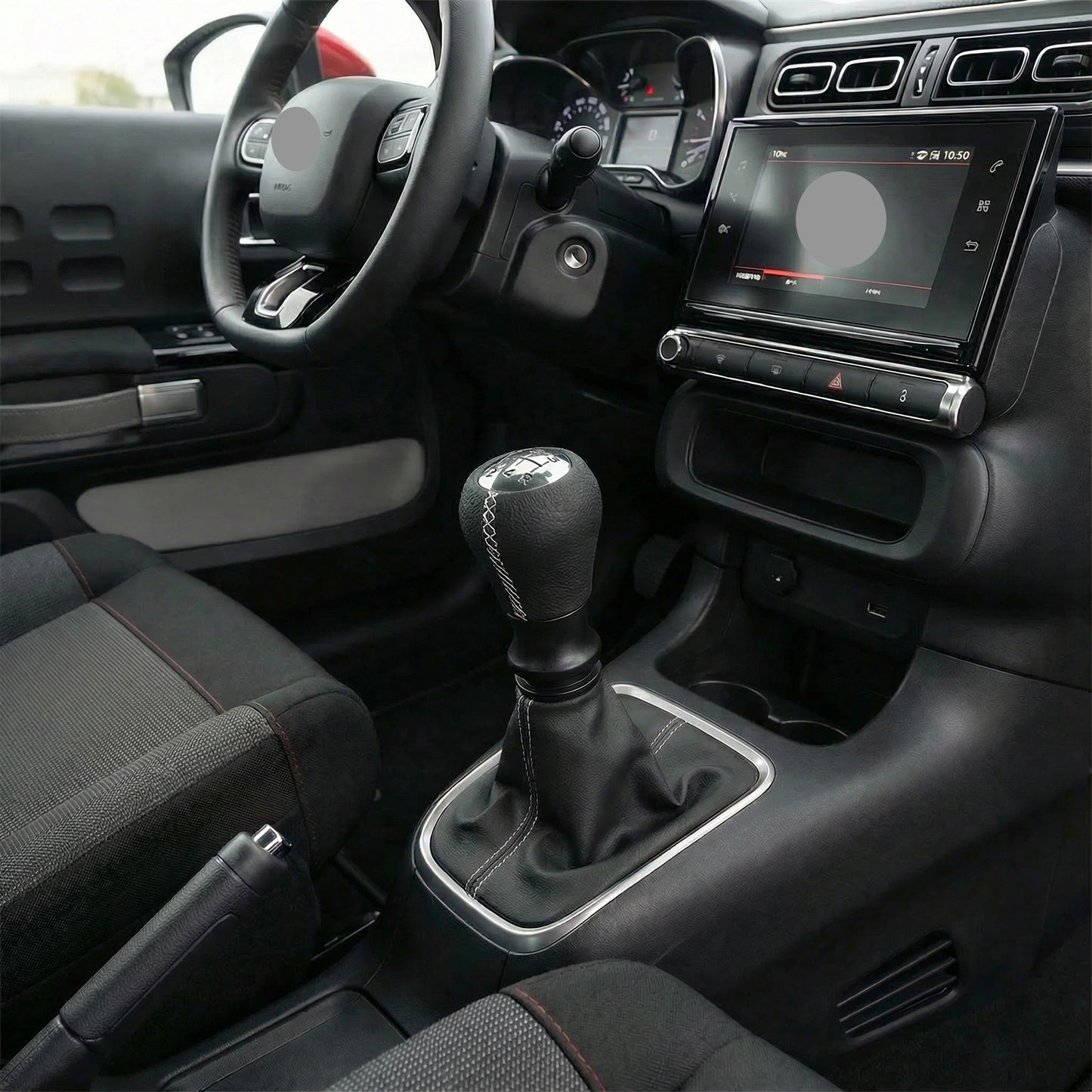 Pommeau de vitesse c3 - 5 vitesses - Noir & Couture blanche - en situation