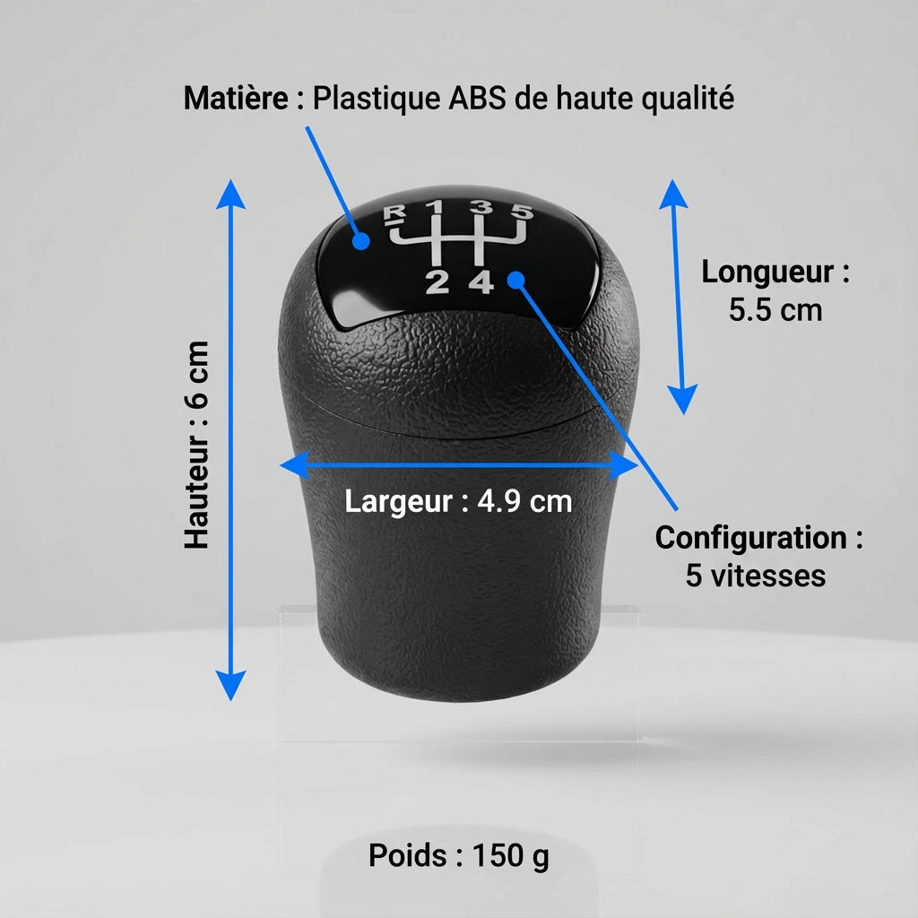 Pommeau de vitesse clio 2 - 5 vitesses - Noir brillant - vue détaillée