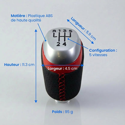 Pommeau de vitesse clio 4 - 5 vitesses - Couture rouge - vue détaillée