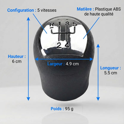 Pommeau de vitesse clio 2 - 5 vitesses - Noir & chrome - vue détaillée