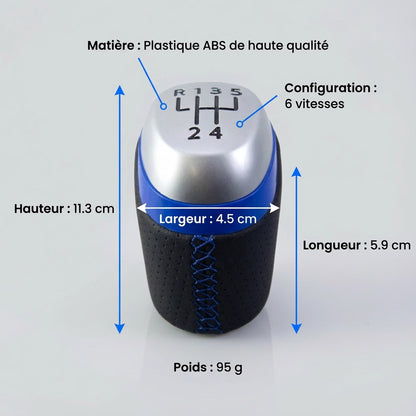 Pommeau de vitesse clio 4 - 5 vitesses - Couture bleu - vue détaillée