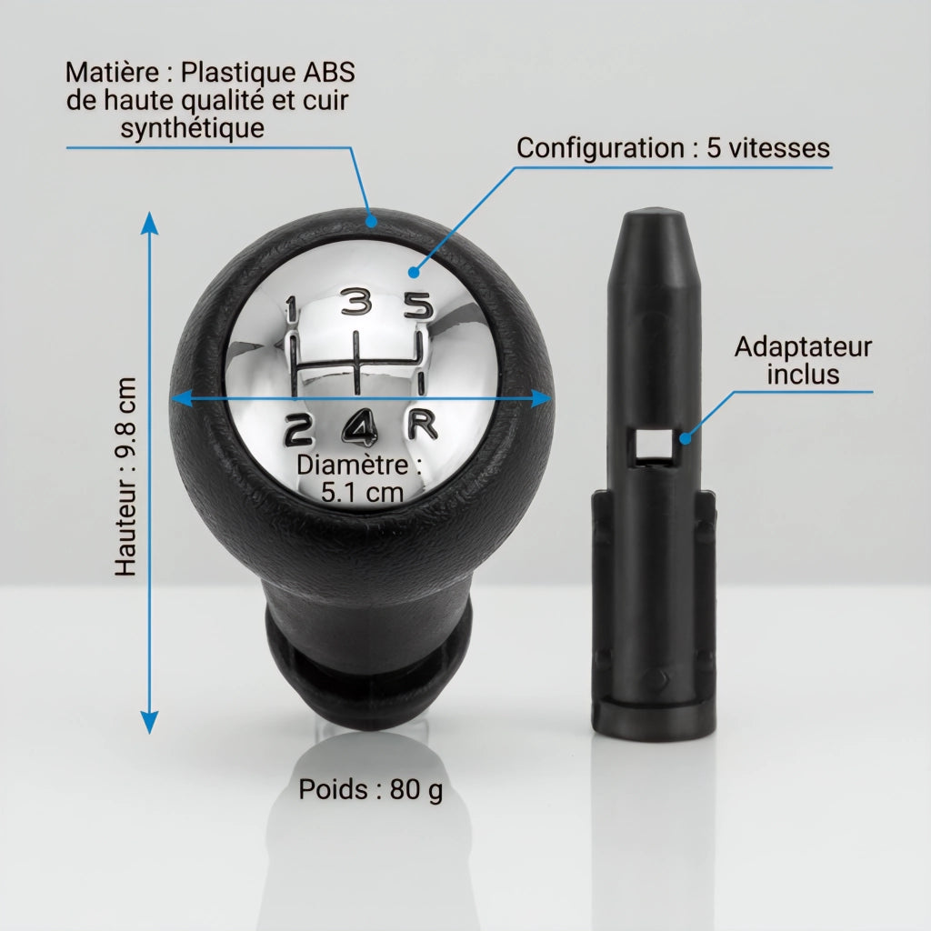 Pommeau de vitesse c4 - 5 vitesses - Noir & Alu - vue détaillée