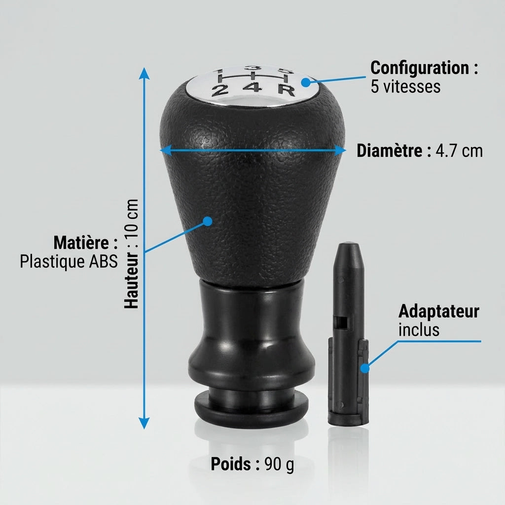 Pommeau de vitesse c4 - 5 vitesses - Noir & Chrome - vue détaillée