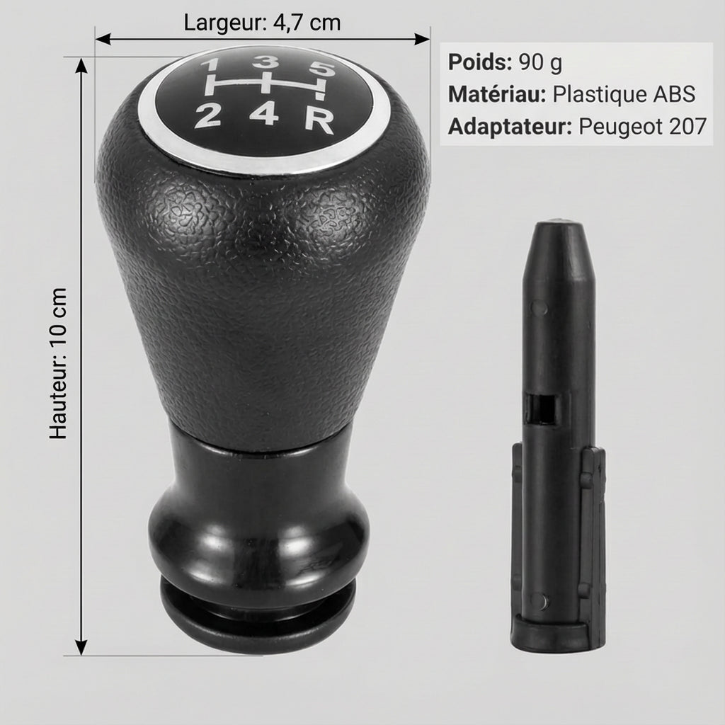 Pommeau de vitesse 207 - 5 vitesses - Noir - vue détaillée