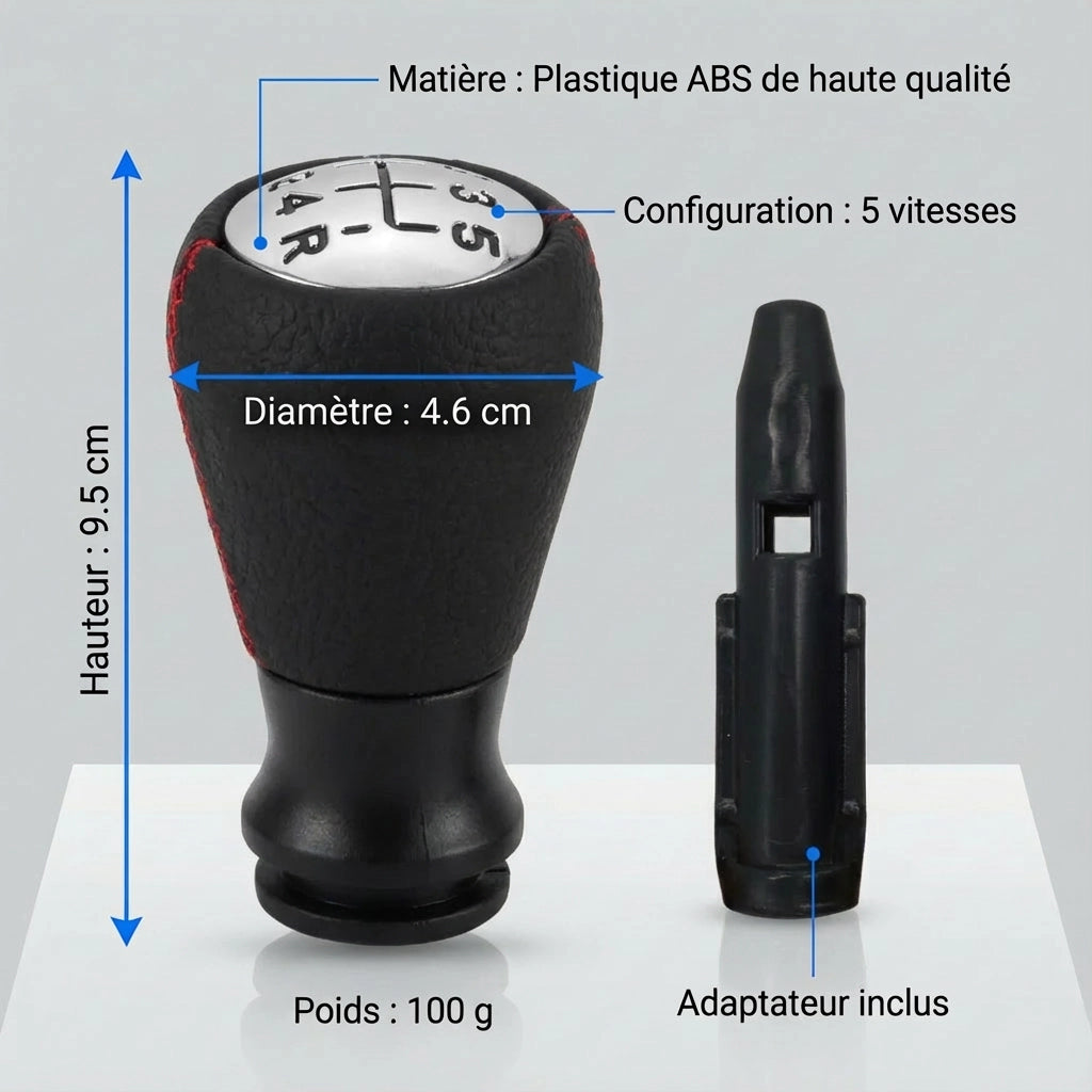 Pommeau de vitesse c3 - 5 vitesses - Noir & Couture rouge - vue détaillée