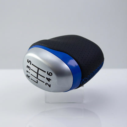 Pommeau de vitesse clio 4 - 6 vitesses - Couture bleu - gros plan